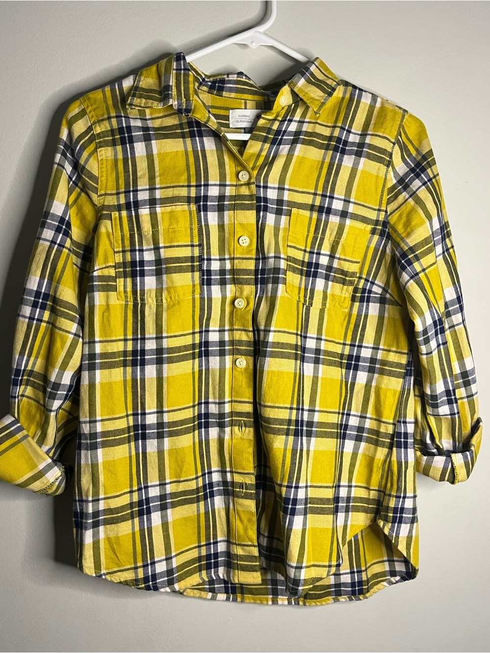 Old Navy womens small petite Yellow Plaid Button-Up Shirt